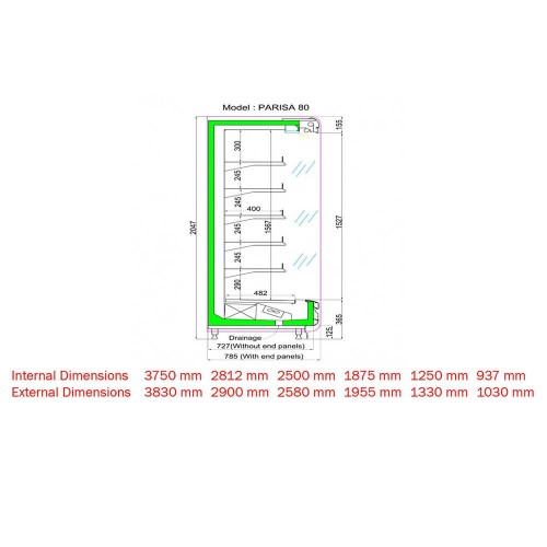 ColdCo Parisa-1250  Remote Open Multideck Cabinet Height - 220